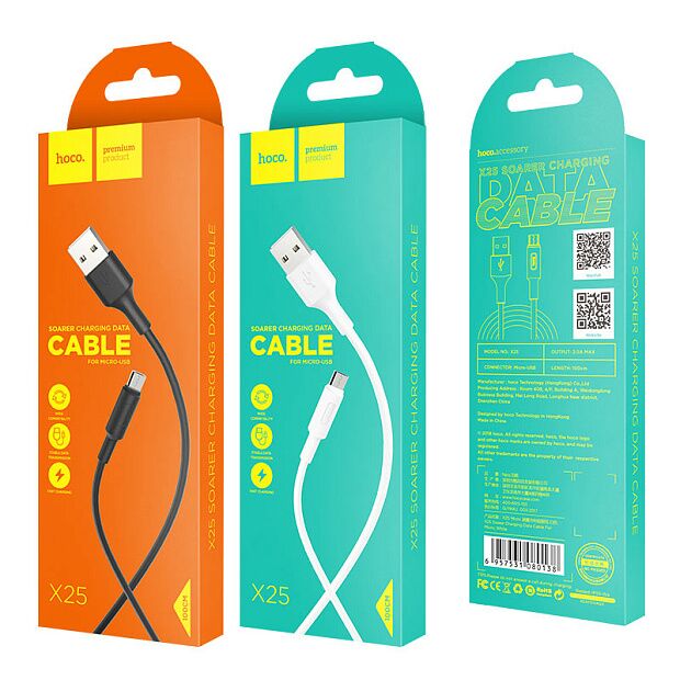 USB кабель HOCO X25 Soarer MicroUSB, 1м, PVC (белый) - 6